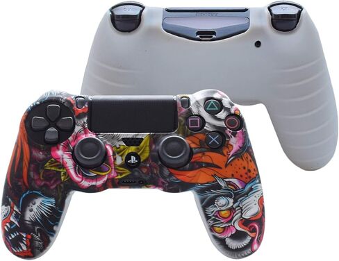 قبضة وحدة التحكم PS4، حافظة غطاء وحدة التحكم من جل السيليكون Hikfly Skin متوافقة مع وحدة التحكم PS4/PS4 Slim/PS4 Pro (غطاء وحدة تحكم 1x مع 8 × FPS Pro أغطية قبضة الإبهام) (مخلب رمادي) in Kuwait