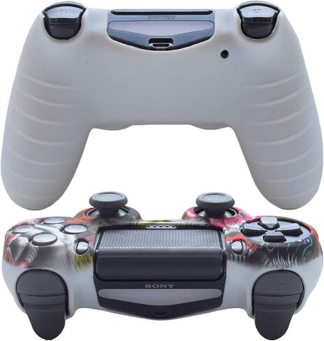 قبضة وحدة التحكم PS4، حافظة غطاء وحدة التحكم من جل السيليكون Hikfly Skin متوافقة مع وحدة التحكم PS4/PS4 Slim/PS4 Pro (غطاء وحدة تحكم 1x مع 8 × FPS Pro أغطية قبضة الإبهام) (مخلب رمادي) in Kuwait