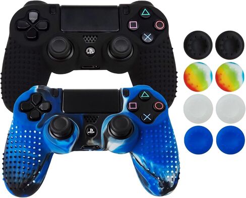 قبضة وحدة التحكم PS4، حافظة غطاء وحدة التحكم من جل السيليكون Hikfly Skin متوافقة مع وحدة التحكم PS4/PS4 Slim/PS4 Pro (غطاء وحدة تحكم 1x مع 8 × FPS Pro أغطية قبضة الإبهام) (مخلب رمادي) in Kuwait