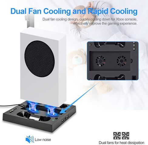 قاعدة حامل عمودية لوحدة تحكم Xbox Series S مع مروحتين تبريد، محطة شحن مزدوجة لوحدة تحكم ارفين مع بطارية قابلة لاعادة الشحن 2 × 1400 مللي امبير في الساعة، حامل تعليق سماعة الراس و4 ملحقات محول من النوع in Kuwait