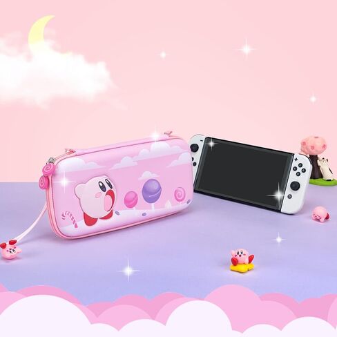 حافظة بيلوجا ديزاين كيربي | لطيف Kawaii أنيمي سحق الوردي تحمل السفر | مجموعة ملحقات أحزمة المعصم للكتف تخزن 9 بطاقات ألعاب | متوافق مع Nintendo Switch Standard Lite OLED (الجراب فقط) in Saudi Arabia