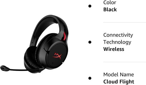 HyperX Cloud Flight - Wireless Gaming Headset, Battery Lasts Up to 30 hours of Use, Detachable Noise Cancelling Microphone, Red LED Light, Bass, Comfortable Memory Foam, PS4, PC, PS4 Pro (Renewed) in Saudi Arabia