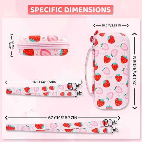 RHOTALL Carrying Case for Nintendo Switch Lite, Cute Case Cover Accessories Bundle for Switch Lite with TPU Protective Shell, Adjustable Shoulder Strap, Screen Protector and 2 Thumb Caps - Strawberry in Kuwait