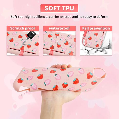 RHOTALL Carrying Case for Nintendo Switch Lite, Cute Case Cover Accessories Bundle for Switch Lite with TPU Protective Shell, Adjustable Shoulder Strap, Screen Protector and 2 Thumb Caps - Strawberry in Kuwait