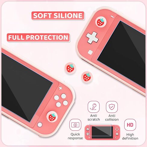 RHOTALL Carrying Case for Nintendo Switch Lite, Cute Case Cover Accessories Bundle for Switch Lite with TPU Protective Shell, Adjustable Shoulder Strap, Screen Protector and 2 Thumb Caps - Strawberry in Kuwait