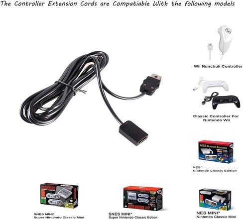 كابل تمديد وحدة التحكم Linpote 2 حزمة سلك طاقة تمديد 3M 10ft لجهاز تحكم Nintendo SNES Classic Edition (2017) وMini NES Classic Edition (2016) in Kuwait