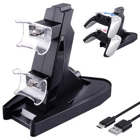 PS5 Controller Charger Station, Metatze Dual Charger Dock Station with Led Indicator USB Type-C Fast Charging Station Compatible with Sony Playstation 5 DualSense Controller Accessories (Black) in Kuwait