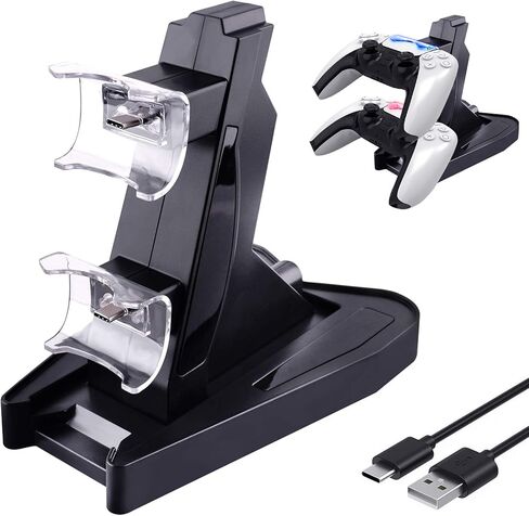 PS5 Controller Charger Station, Metatze Dual Charger Dock Station with Led Indicator USB Type-C Fast Charging Station Compatible with Sony Playstation 5 DualSense Controller Accessories (Black) in Kuwait