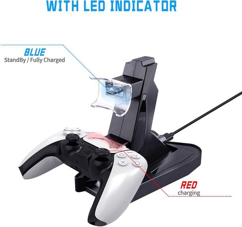 PS5 Controller Charger Station, Metatze Dual Charger Dock Station with Led Indicator USB Type-C Fast Charging Station Compatible with Sony Playstation 5 DualSense Controller Accessories (Black) in Kuwait