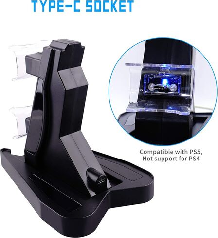 PS5 Controller Charger Station, Metatze Dual Charger Dock Station with Led Indicator USB Type-C Fast Charging Station Compatible with Sony Playstation 5 DualSense Controller Accessories (Black) in Kuwait