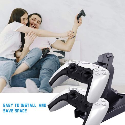 PS5 Controller Charger Station, Metatze Dual Charger Dock Station with Led Indicator USB Type-C Fast Charging Station Compatible with Sony Playstation 5 DualSense Controller Accessories (Black) in Kuwait