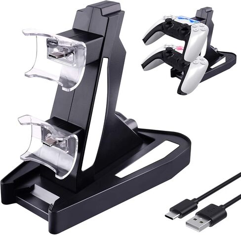 PS5 Controller Charger Station, Metatze Dual Charger Dock Station with Led Indicator USB Type-C Fast Charging Station Compatible with Sony Playstation 5 DualSense Controller Accessories (Black) in Saudi Arabia