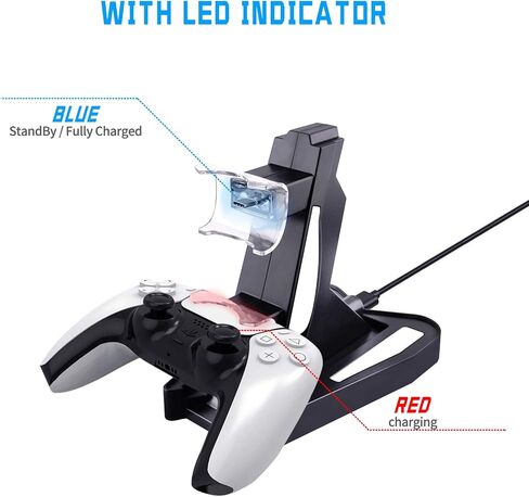 PS5 Controller Charger Station, Metatze Dual Charger Dock Station with Led Indicator USB Type-C Fast Charging Station Compatible with Sony Playstation 5 DualSense Controller Accessories (Black) in Saudi Arabia