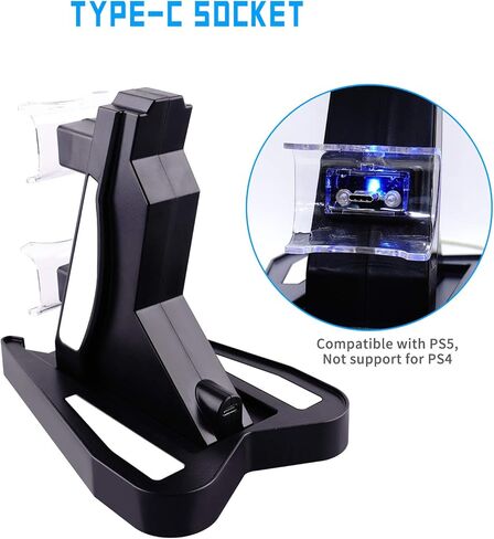 PS5 Controller Charger Station, Metatze Dual Charger Dock Station with Led Indicator USB Type-C Fast Charging Station Compatible with Sony Playstation 5 DualSense Controller Accessories (Black) in Saudi Arabia
