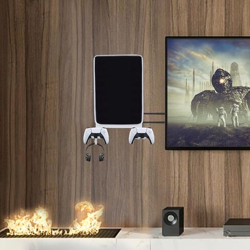 حامل تثبيت على الحائط لجهاز بلاي ستيشن 5 (PS5)، دعامة تثبيت قوية 5 في 1 لجهاز PS5، وحدة تحكم قابلة للفصل وحامل سماعة الرأس، تبديد الحرارة، مع مستوى الروح وحصيرة غير قابلة للانزلاق (مع غطاء غبار) in Kuwait