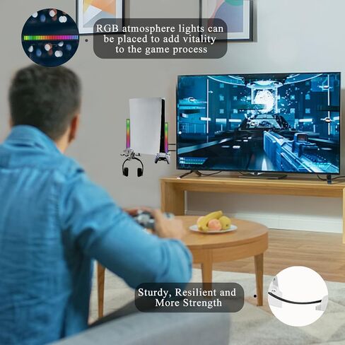 حامل تثبيت على الحائط لجهاز بلاي ستيشن 5 (PS5)، دعامة تثبيت قوية 5 في 1 لجهاز PS5، وحدة تحكم قابلة للفصل وحامل سماعة الرأس، تبديد الحرارة، مع مستوى الروح وحصيرة غير قابلة للانزلاق (مع غطاء غبار) in Kuwait