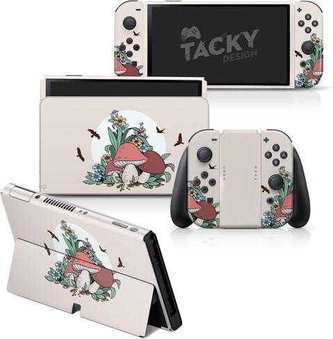 غلاف فطر بتصميم مبتذل متوافق مع غلاف Nintendo Switch OLED - مجموعة ملصقات OLED من الفينيل الفاخر 3M لجهاز Nintendo Switch - غلاف Kawaii Switch OLED لوحدة التحكم، قفص الاتهام، غلاف Joy Con - ملصق ملتف بالكامل in Saudi Arabia