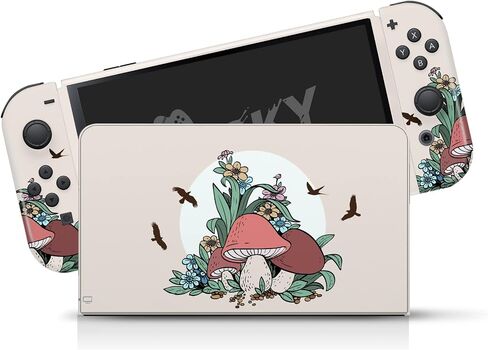 غلاف فطر بتصميم مبتذل متوافق مع غلاف Nintendo Switch OLED - مجموعة ملصقات OLED من الفينيل الفاخر 3M لجهاز Nintendo Switch - غلاف Kawaii Switch OLED لوحدة التحكم، قفص الاتهام، غلاف Joy Con - ملصق ملتف بالكامل in Saudi Arabia