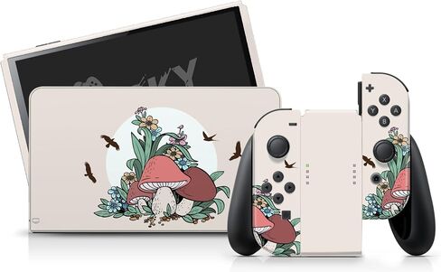 غلاف فطر بتصميم مبتذل متوافق مع غلاف Nintendo Switch OLED - مجموعة ملصقات OLED من الفينيل الفاخر 3M لجهاز Nintendo Switch - غلاف Kawaii Switch OLED لوحدة التحكم، قفص الاتهام، غلاف Joy Con - ملصق ملتف بالكامل in Saudi Arabia