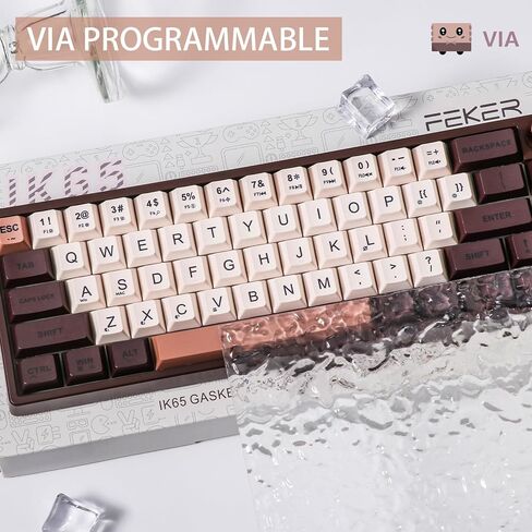 Feker IK65 VIA Programmable 2.4G/BT5.0/USB-C Mechanical Keyboard, 65% Hot Swappable Gasket-Mounted, with Sound Dampening Foams Kit, Volume-Control Knob, 4000mAh Battery, RGB for Win/Mac (Brown Knob) in Kuwait