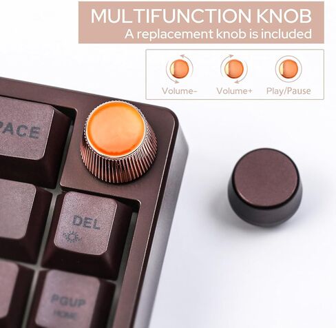 Feker IK65 VIA Programmable 2.4G/BT5.0/USB-C Mechanical Keyboard, 65% Hot Swappable Gasket-Mounted, with Sound Dampening Foams Kit, Volume-Control Knob, 4000mAh Battery, RGB for Win/Mac (Brown Knob) in Kuwait