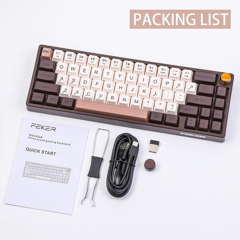 Feker IK65 VIA Programmable 2.4G/BT5.0/USB-C Mechanical Keyboard, 65% Hot Swappable Gasket-Mounted, with Sound Dampening Foams Kit, Volume-Control Knob, 4000mAh Battery, RGB for Win/Mac (Brown Knob) in Kuwait