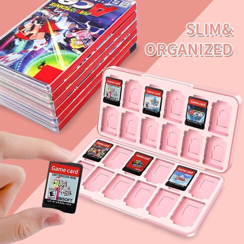 OLDZHU Cute Switch Case Holder Compatible with Nintendo Switch&Switch OLED, Pink Storage for 24 Game Cartridges and 24 Micro SD Cards in Saudi Arabia