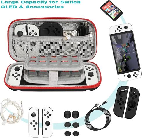 مجموعة الملحقات لنينتندو سويتش OLED مجموعة الألعاب، حقيبة حمل، واقي شاشة، حافظة TPU، قاعدة شحن، حامل ألعاب، كابل USB، مقابض عجلات J-Con، أغطية جلدية لنينتندو سويتش OLED (21 في 1) in Kuwait