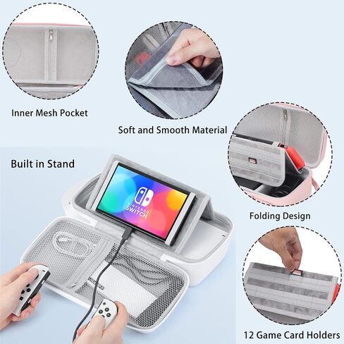 Blue Cat Paw Carrying Storage Case Compatible with Nintendo Switch/Switch OLED Model, Portable Travel Hard Shell Bag with Handle and Shoulder Strap for Switch Console, Pro Controller, Accessories. in Saudi Arabia