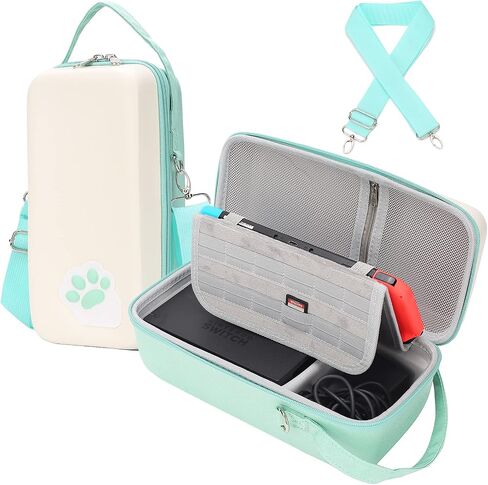 Blue Cat Paw Carrying Storage Case Compatible with Nintendo Switch/Switch OLED Model, Portable Travel Hard Shell Bag with Handle and Shoulder Strap for Switch Console, Pro Controller, Accessories. in Saudi Arabia