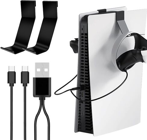 حامل وحدة تحكم PS5، سلك شحن 2 في 1 USB إلى نوع C لجهاز PS5، قطعتان من سماعات الرأس وحامل تخزين وحدة التحكم ملحقات PS5 المتوافقة مع Playstation5 in Kuwait