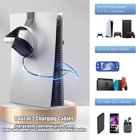 حامل وحدة تحكم PS5، سلك شحن 2 في 1 USB إلى نوع C لجهاز PS5، قطعتان من سماعات الرأس وحامل تخزين وحدة التحكم ملحقات PS5 المتوافقة مع Playstation5 in Kuwait