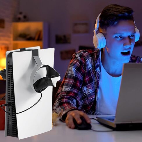حامل وحدة تحكم PS5، سلك شحن 2 في 1 USB إلى نوع C لجهاز PS5، قطعتان من سماعات الرأس وحامل تخزين وحدة التحكم ملحقات PS5 المتوافقة مع Playstation5 in Kuwait