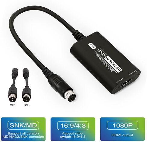 جنسي محول MD1 MD2 SNK الى HDMI، محول HDMI RGBS 1080P يدعم 16:9-4:3 / SNK-MD كيبل HDMI متوافق مع سيجا MD1/MD2/SNK HDTV in Kuwait
