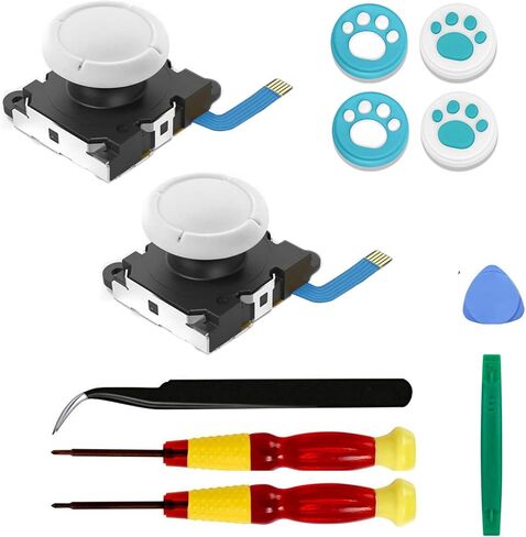 عصا التحكم التناظرية بمقبض تحكم جوي كون من قطعتين باللون الأبيض من شركة فيانك لأجهزة تحكم نينتيندو سويتش لايت جوي كون - مع مجموعة أدوات الإصلاح Y00 ثلاثية الأجنحة، 1.5 مفك براغي، أدوات حصيق، 4 أغطية in Kuwait