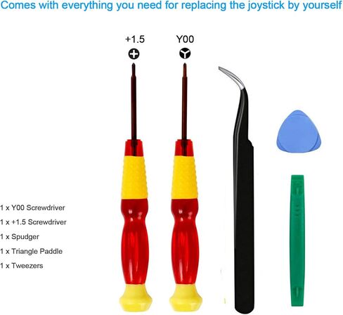 عصا التحكم التناظرية بمقبض تحكم جوي كون من قطعتين باللون الأبيض من شركة فيانك لأجهزة تحكم نينتيندو سويتش لايت جوي كون - مع مجموعة أدوات الإصلاح Y00 ثلاثية الأجنحة، 1.5 مفك براغي، أدوات حصيق، 4 أغطية in Kuwait