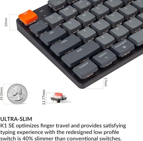 Keychron K1 SE, 87 Keys Ultra-Slim Wireless Bluetooth/USB Wired Mechanical Keyboard with White LED Backlit, Hot Swappable Low-Profile Gateron Mechanical Brown Switch Compatible with Mac Windows in Saudi Arabia