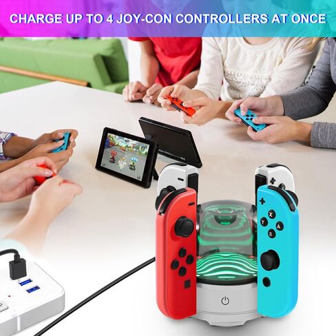 محطة شحن TREE.NB بـ 7 ألوان LED Switch Joy-Con متوافقة مع نينتندو سويتش/سويتش OLED، منصة شاحن وحدة تحكم محمولة مع مؤشر LED وكابل شاحن in Saudi Arabia