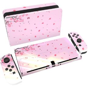 PlayVital Full Set Protective Stickers for Nintendo Switch OLED Model, Customized Vinyl Decal Skins for Switch OLED Console & Joycon & Dock & Grip - Cherry Blossoms Petals in Kuwait