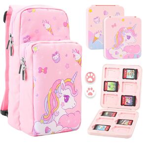 FUNDIARY Travel Bag for Nintendo Switch, OLED & Lite Carrying Case, Portable Shoulder Bag Set for Switch, Crossbody Backpack Accessories Bundle with Game Case and 2 Thumb Caps - for Super Mario in Kuwait