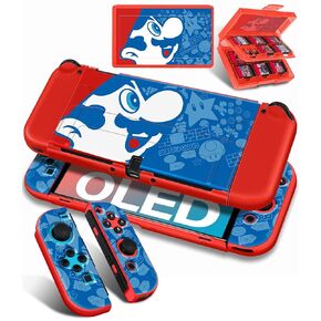 Xinocy (2in1 for Nintendo Switch OLED Case +24 Switch Game Holder Cute Cartoon Slim Protective Cases Soft Shell for Kids Boys Teens Girls Girly Design Funny Aesthetic Covers for Switch OLED 2021,Blue