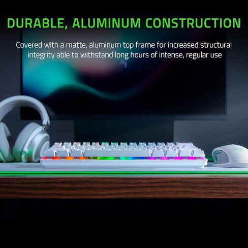 لوحة مفاتيح الألعاب Razer Huntsman Mini 60%: أسرع مفاتيح لوحة المفاتيح على الإطلاق - مفاتيح بصرية خطية - إضاءة Chroma RGB - أغطية مفاتيح PBT - ذاكرة داخلية - أبيض زئبقي (متجدد) in Saudi Arabia