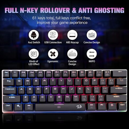 Redragon K605 Alien Giant Mechanical Gaming Keyboard, Super Big 61 Keys & Outemu Blue Switch, RGB LED Backlit Ergonomic Wired Type-C Full Key Conflict Free Anti-Ghosting NKRO Keyboard in Kuwait