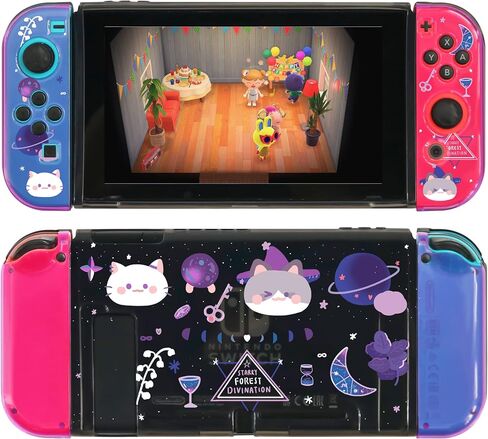 Starry Forest Cute Protective Cases for Nintendo Switch OLED with joycon stick covers, Dockable slim case cover for Switch OLED console, glossy clear black purple shell (for regular Switch) in Saudi Arabia