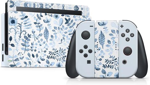 TACKY DESIGN Flowers Skin Compatible with Nintendo Switch Skin, Blue Vinyl 3m Decal Stickers Full Cover in Saudi Arabia