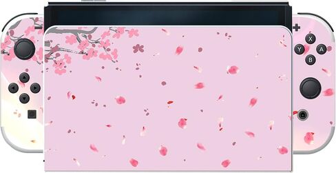 PlayVital Full Set Protective Stickers for Nintendo Switch OLED Model, Customized Vinyl Decal Skins for Switch OLED Console & Joycon & Dock & Grip - Cherry Blossoms Petals in Kuwait