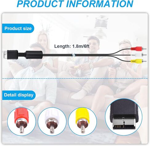 Arzweyk 6FT PS2 PS3 كابل فيديو صوتي، RCA AV إلى كابلات التلفزيون، سلك توصيل ملحقات وحدة التحكم في الألعاب لسوني بلاي ستيشن 2، PS3 Slim 2، Slim 3 in Saudi Arabia