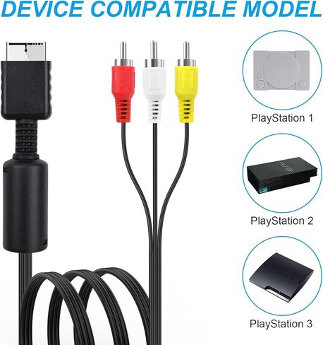 Arzweyk 6FT PS2 PS3 كابل فيديو صوتي، RCA AV إلى كابلات التلفزيون، سلك توصيل ملحقات وحدة التحكم في الألعاب لسوني بلاي ستيشن 2، PS3 Slim 2، Slim 3 in Saudi Arabia