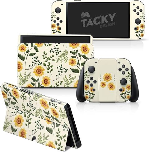 تصميم Tacky Sunflowers Skin متوافق مع Nintendo Switch OLED Skin Blossom Vinyl 3M Pink Nintendo Switch OLED مجموعة ملصقات LED - مفتاح جلد OLED لوحدة التحكم ، حوض السمك ، جوي كون - ملصق لف كامل in Saudi Arabia