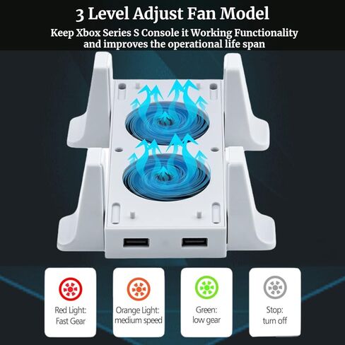 حامل مروحة تبريد لوحدة تحكم Xbox Series S، حامل رأسي أرفين مزدوج الأغراض مع نظام تبريد سريع، 3 مستويات سرعة قابلة للتعديل، 2 منافذ USB إضافية، 2 حامل مضاد للانزلاق ومؤشر LED in Kuwait